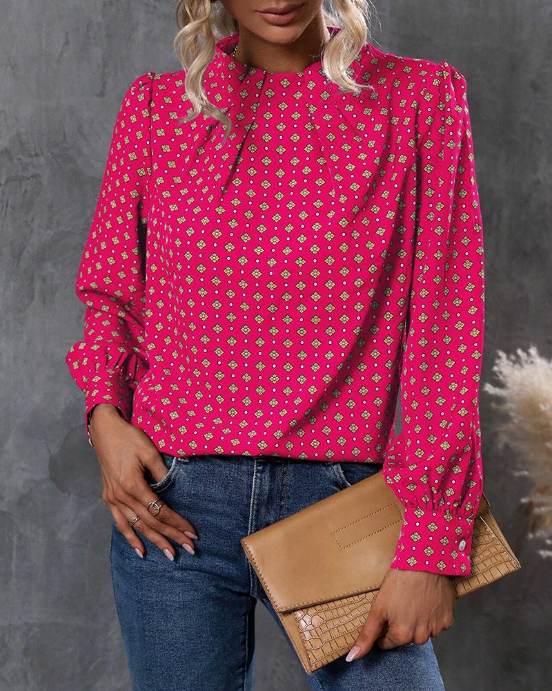 Blus med vintagestil och tryck