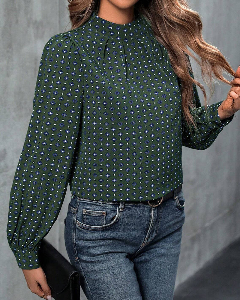 Blus med vintagestil och tryck