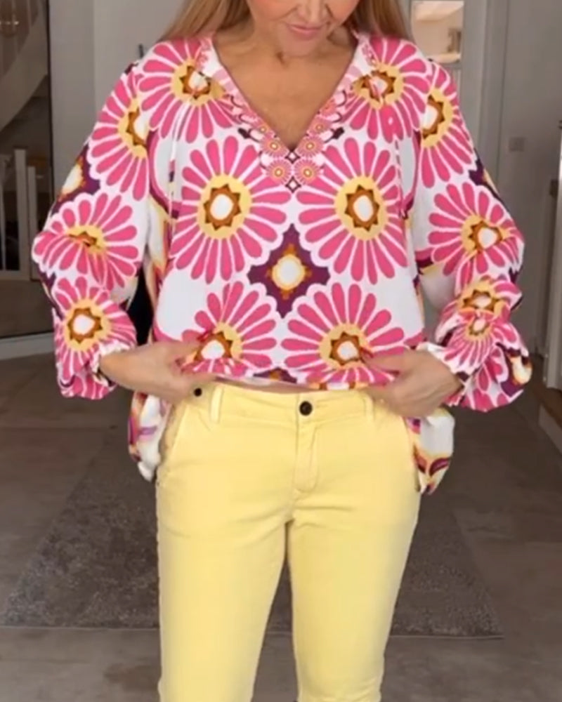 LÄngÀrmad blus med geometriskt tryck