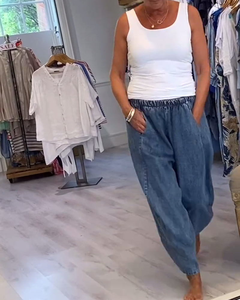Jeans Med Resårmidja I Avslappnad Stil