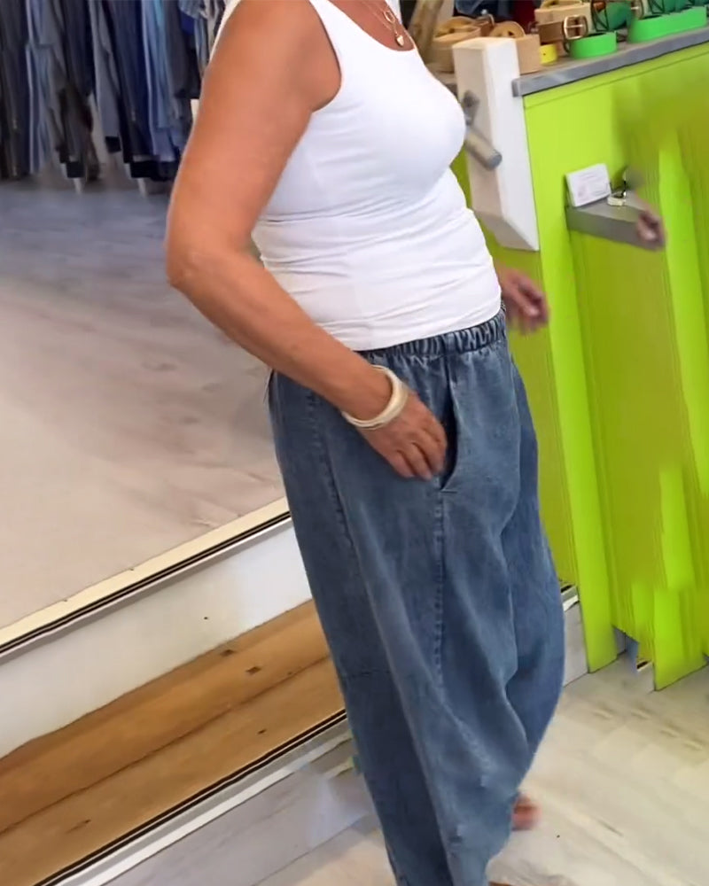 Jeans Med Resårmidja I Avslappnad Stil