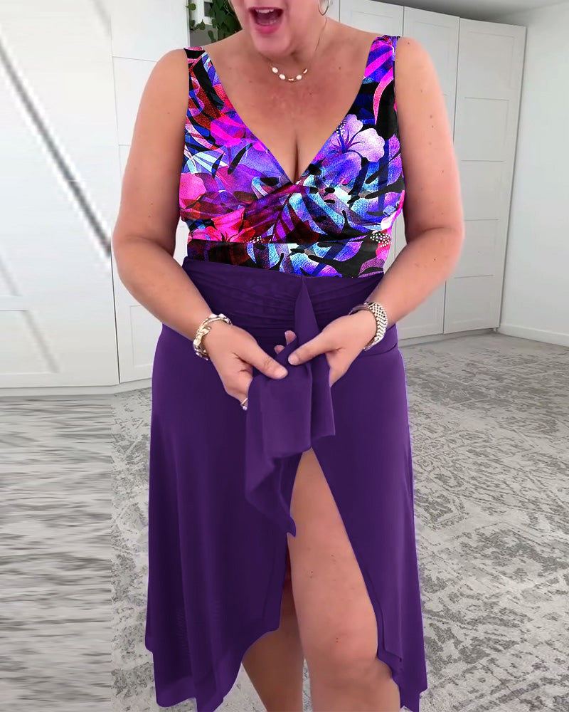 Baddräkt Färgglad Blommig Mönster