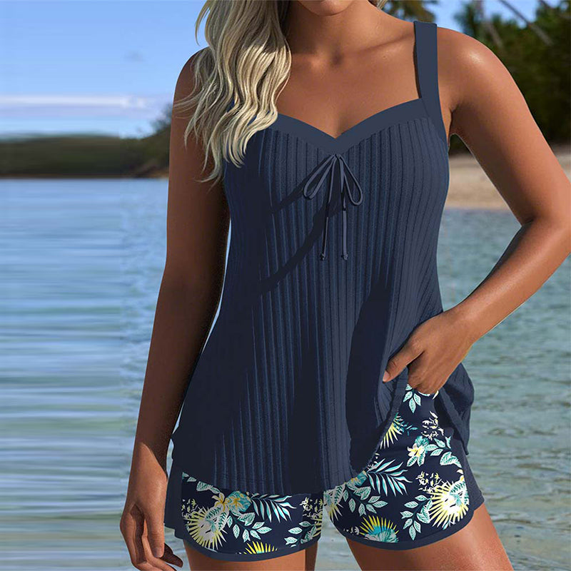 Tankini Randig Tvådelad Strandshorts
