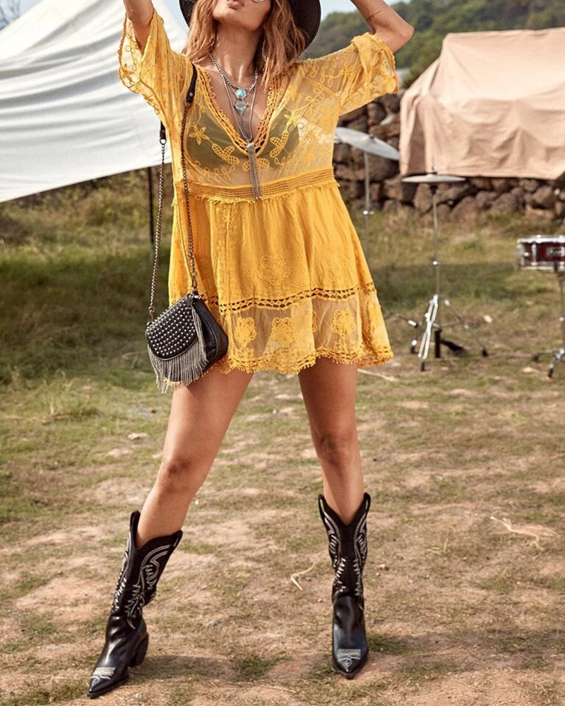 Smock V-Ringad Spetsbroderad