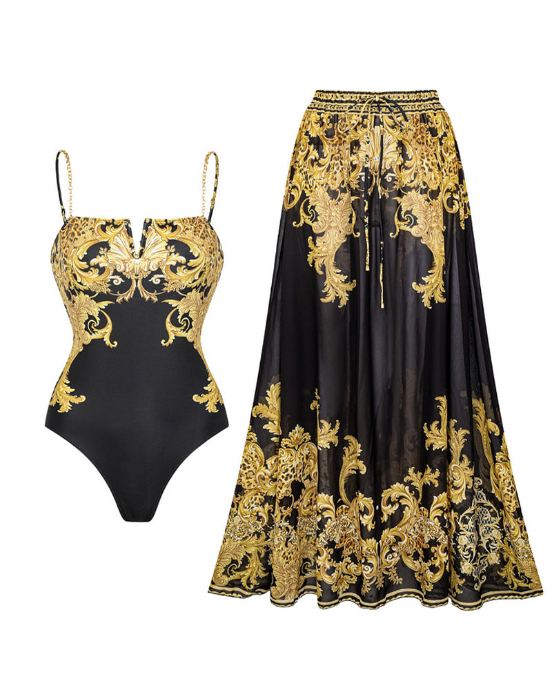 Baddräkt Vintage Printed Mesh Solskydd