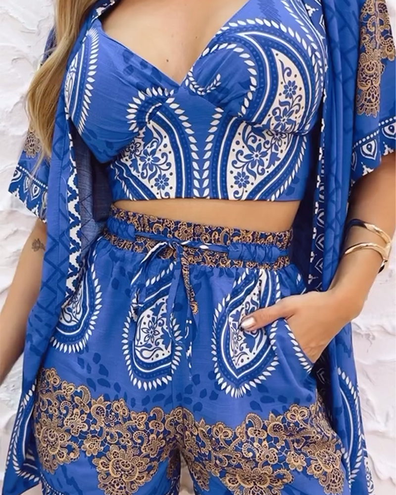 Baddräkt elegant paisleytryck i tre delar