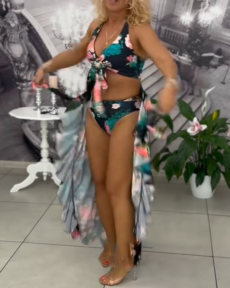 Badkläder Sexigt Tryckt Solskyddande Tresats