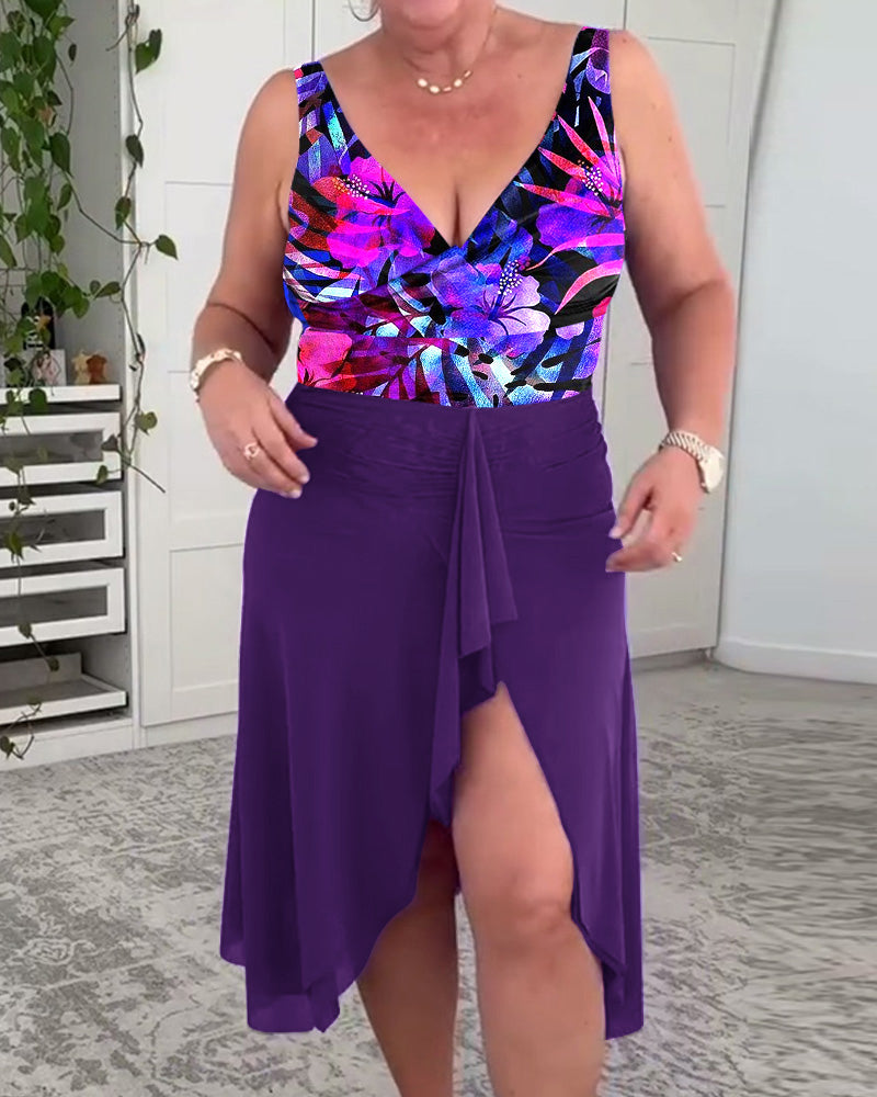 Baddräkt Färgglad Blommig Mönster