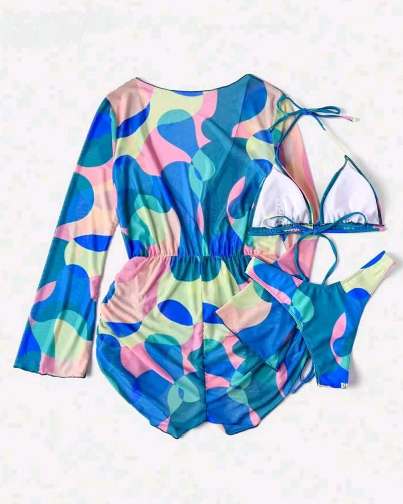 Baddräkt Överdrag Tryckt Bikini Tredelad