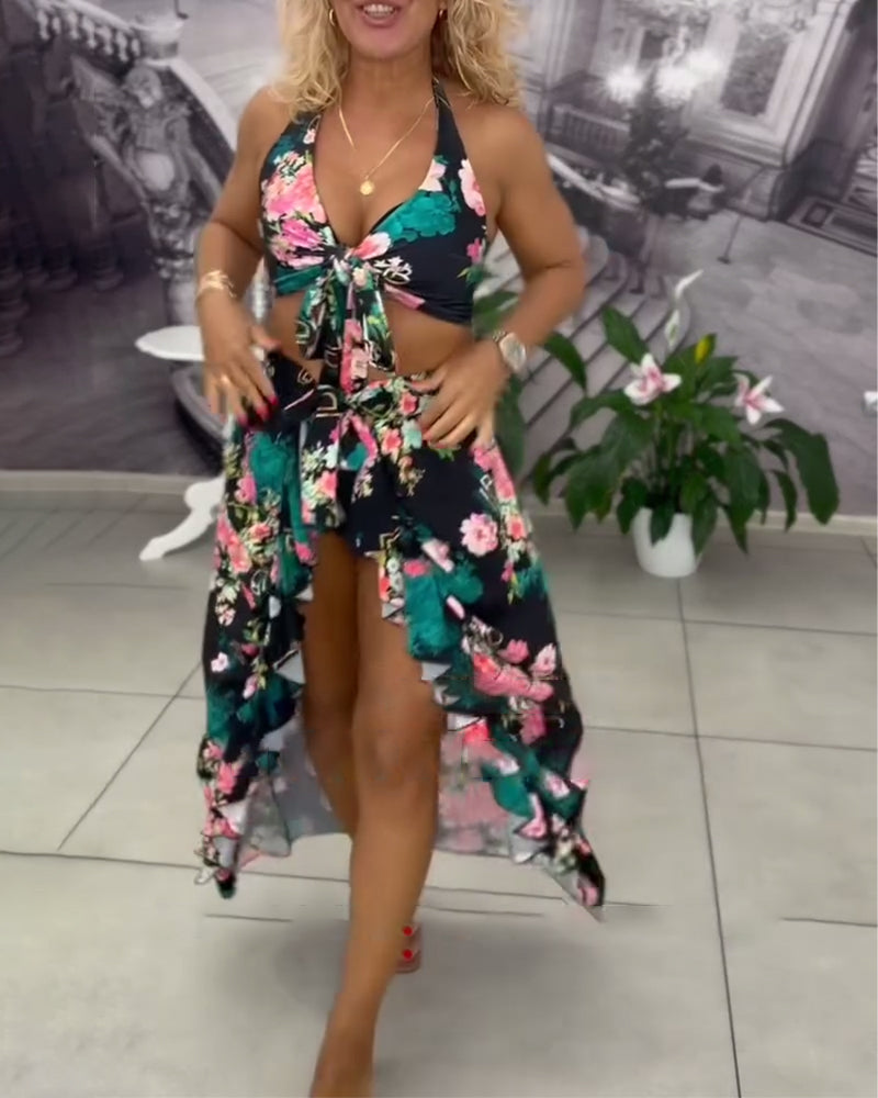 Badkläder Sexigt Tryckt Solskyddande Tresats