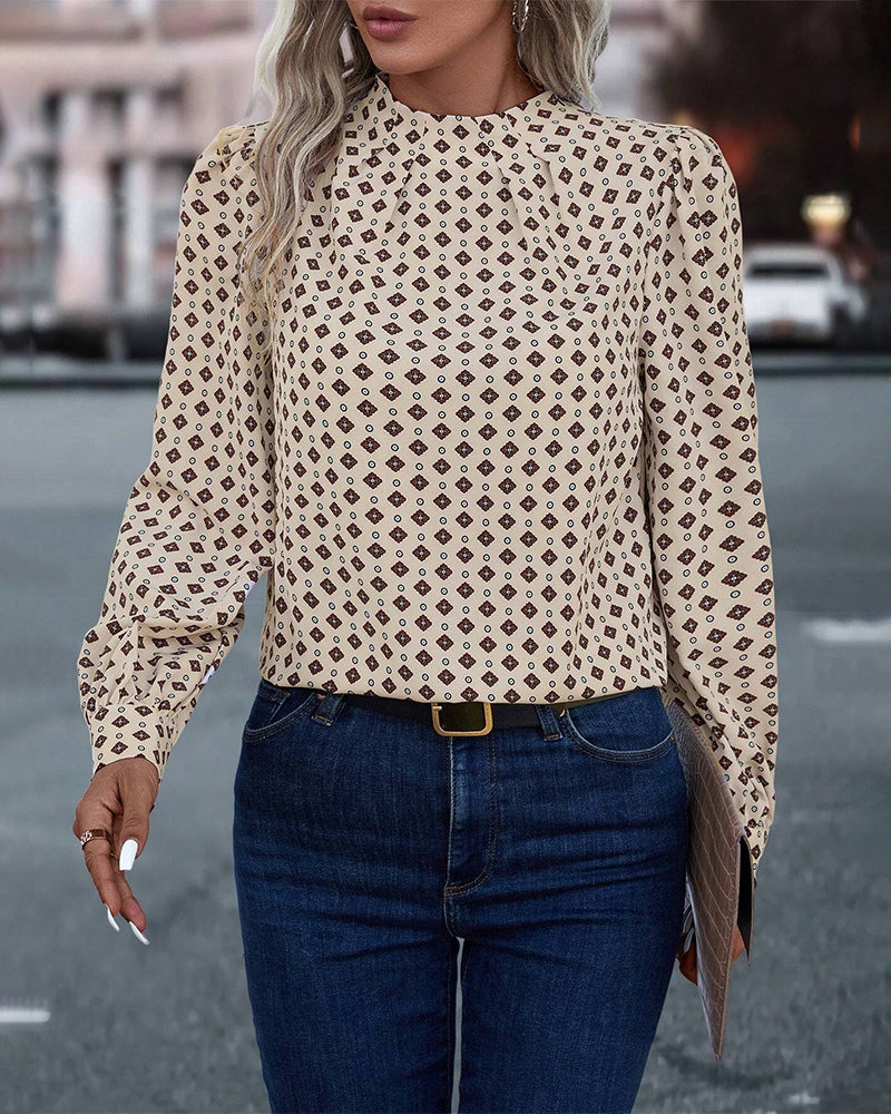 Blus med vintagestil och tryck
