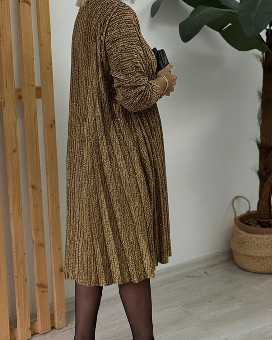 Klänning Rund Halsringning Glimmande Plisserad Mode