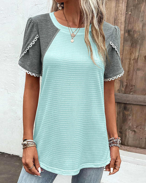 Färgblock T-shirt med rund hals