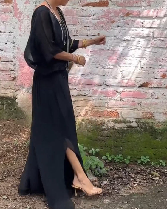 Enfärgad V-ringad casual tvådelad kostym