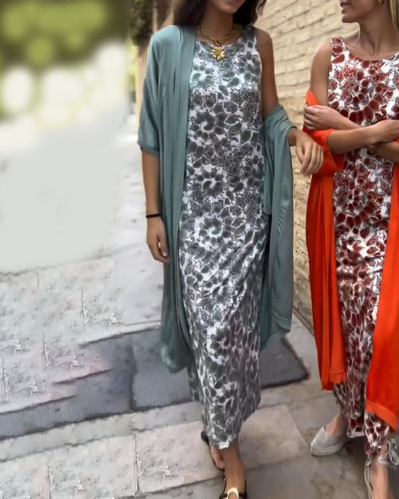 Vintage tryck elegant tvådelad kostym