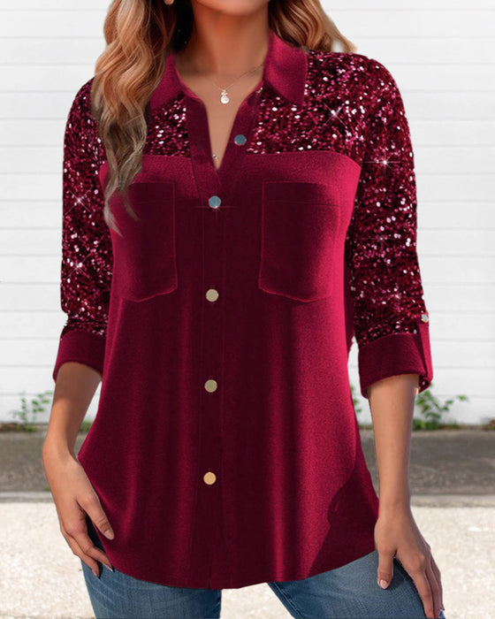 Solid skjorta med lapelknappar i paljettpanel