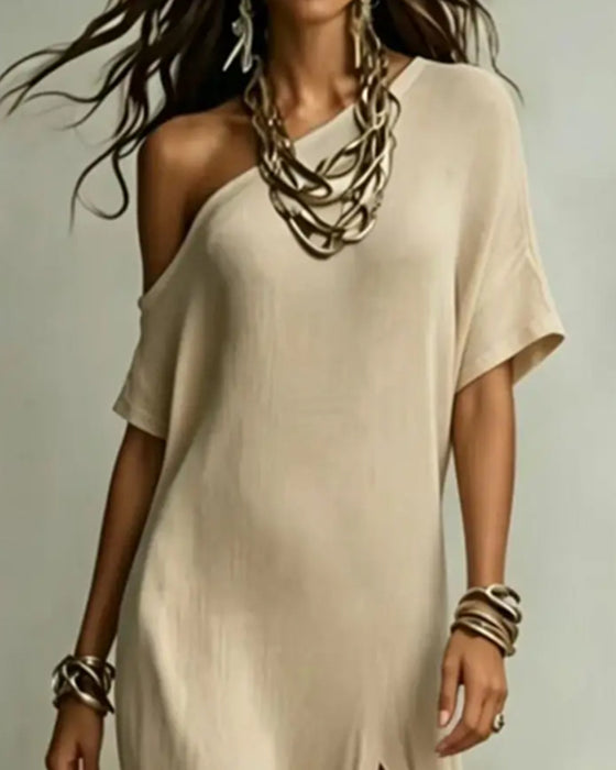 Klädning Off-Shoulder Slits Fladdermus Ärm