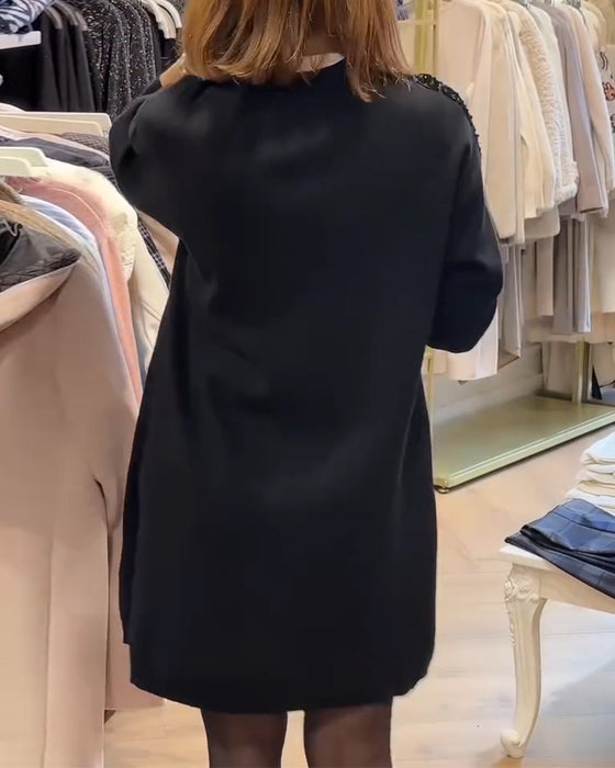 Klänning Pu Läder Fin Glitter Lappverk