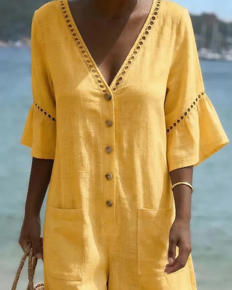 Hoppdräkt V-Ringad Enfärgad Genombruten