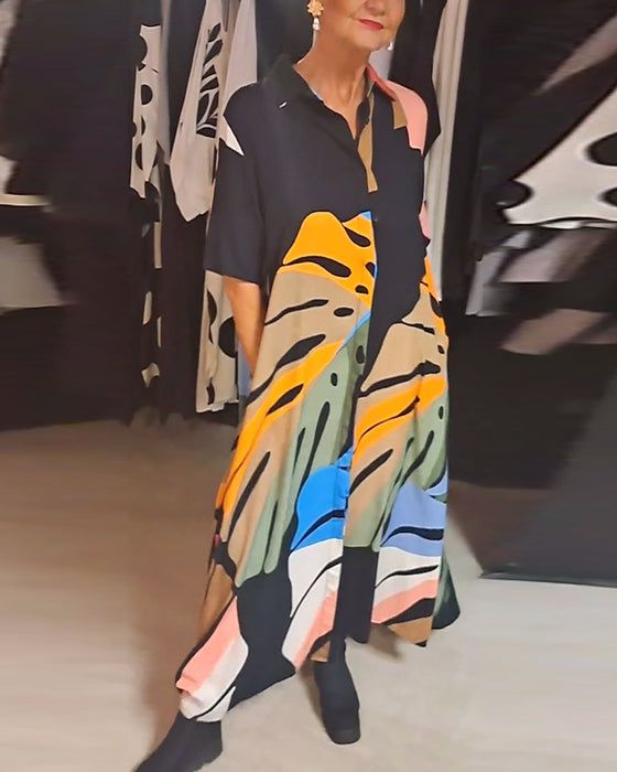 Casual klänning med lapeltryck