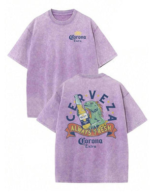 T-Shirt Vintage Nedsliten Tvättad Tryck