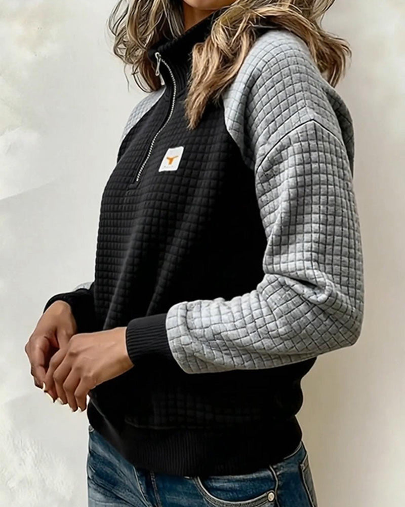 Tröja Ståkrage Våffelfason Färgblock