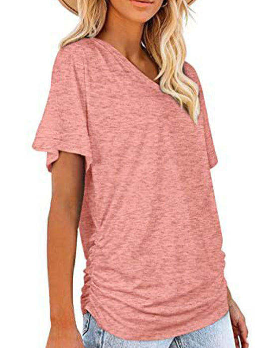 T-Shirt Veckad Enfärgad V-Ringning