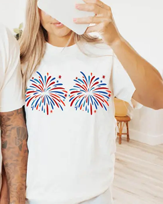 Tryckt Casual T-Shirt Med Rund Hals