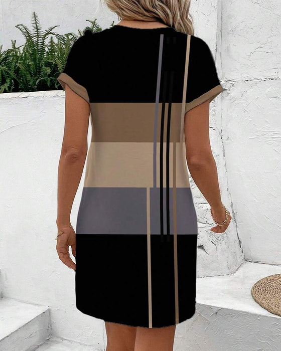 Klänning Rund Hals Mode Casual Tryckt