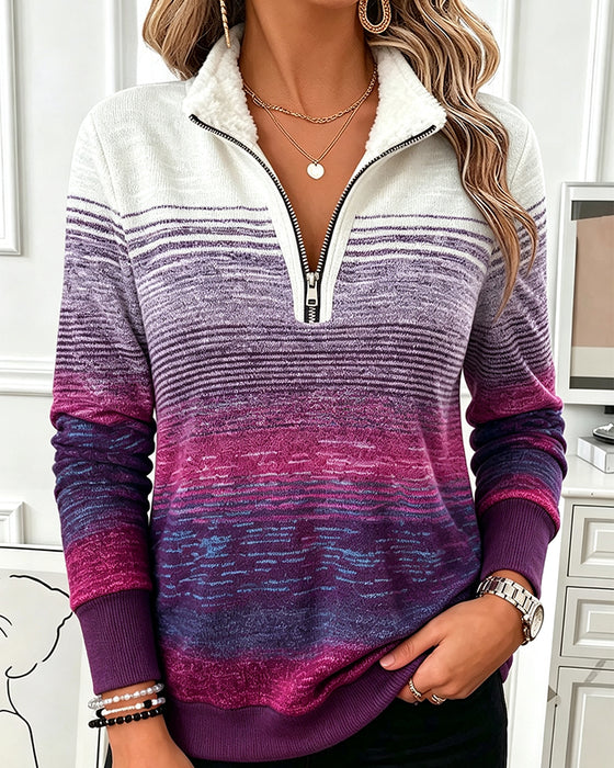 Sweatshirt Halv Dragkedja Gradient Ståkrage