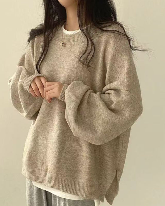 Pullover Rundhalsad Sida Slits