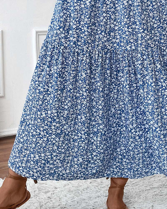 Kjol Lagerdelad Småblommig Print A-Linje Lång