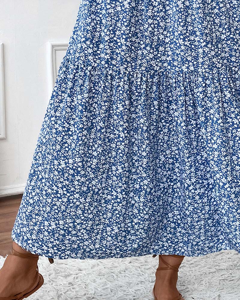 Kjol Lagerdelad Småblommig Print A-Linje Lång