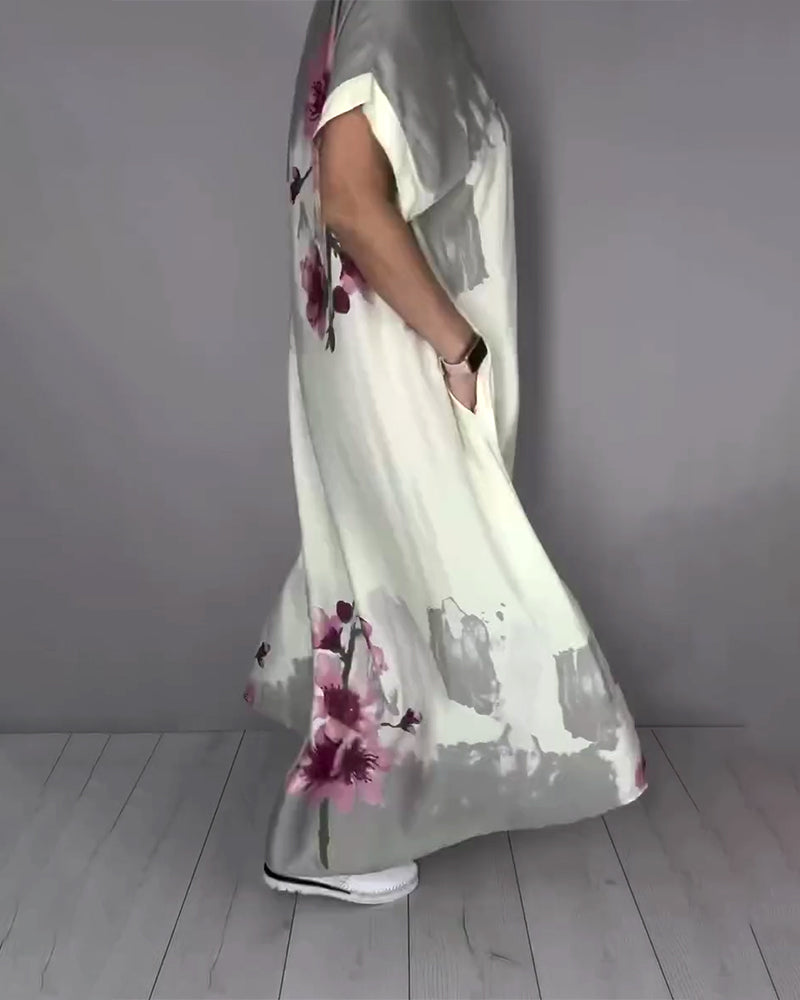 Klänning Bläck Tvätt Persikoblomma V-Hals Maxi