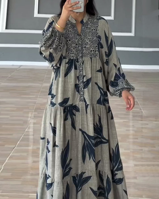 Klänning avslappnad med tryck och lång ärm