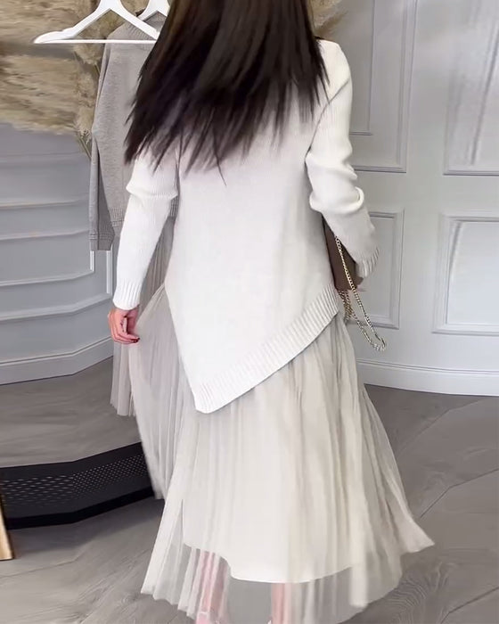 Tvådelat Set Med Pullover Och Kjol I Rund Halsringning Och Oregelbunden Design