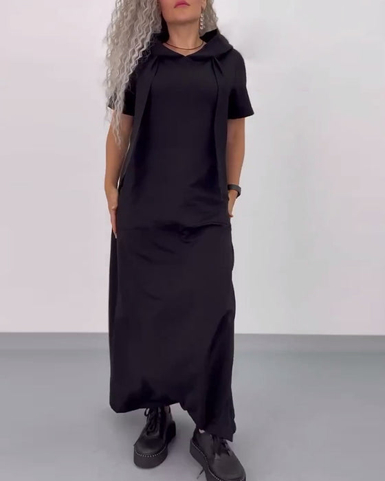 Klänning Enfärgad Huvtröja Casual