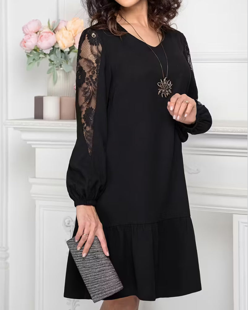 Klänning Mesh Lapptäcksarbete V-ringning