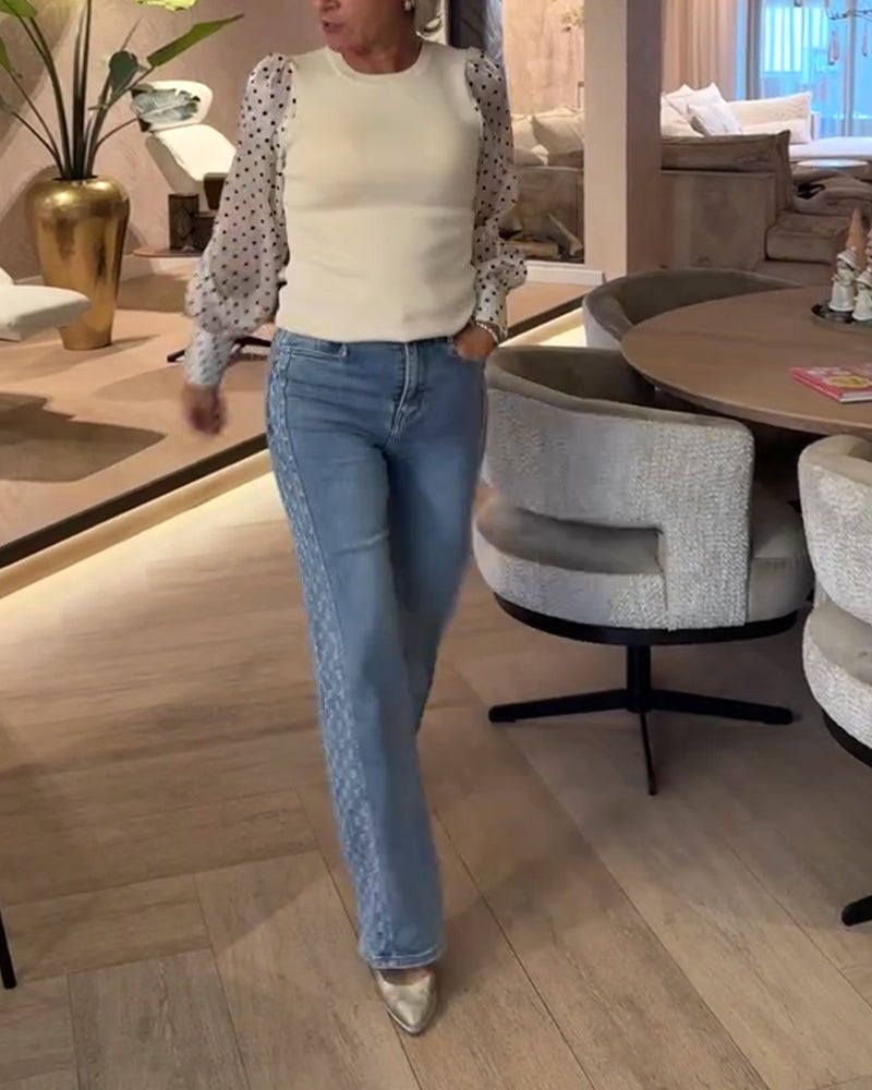 Prickig Blus Med Lyktärmar Och Patchwork