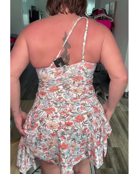 Baddräkt En Axel Blommig