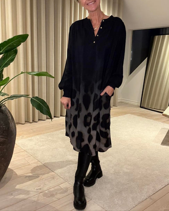 Klänning Långärmad Lös Tryckt