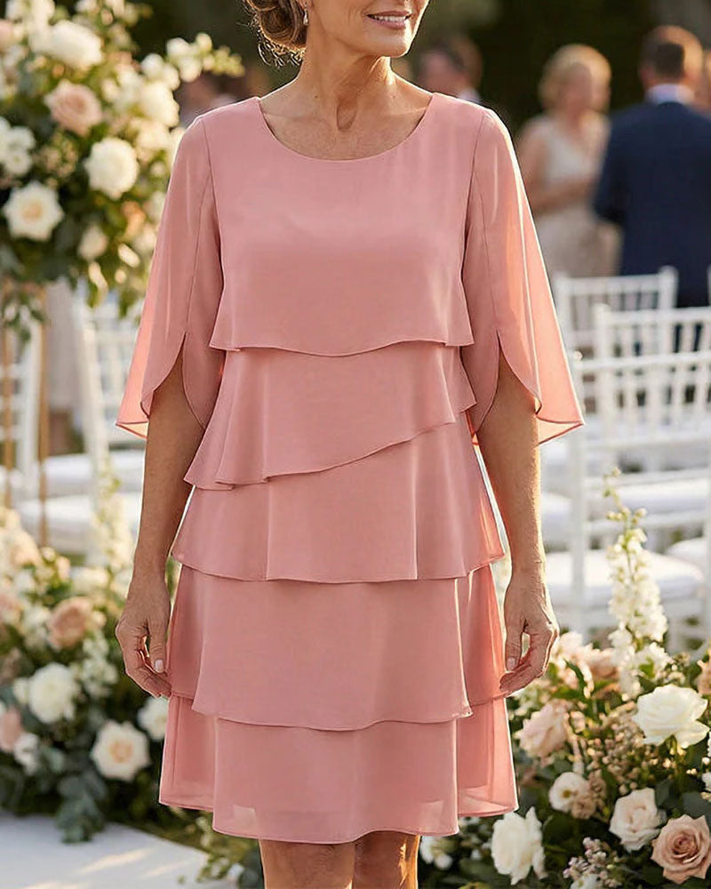 Klänning Lössittande Rund Halsringning Kaka