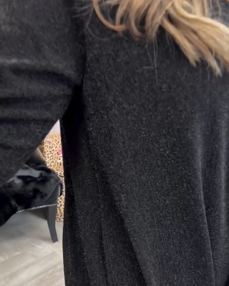 Casual enfärgad klänning med klockärm och V-ringning