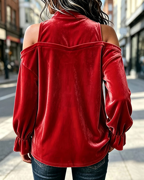 Blus Sammet Bardot Träknapp
