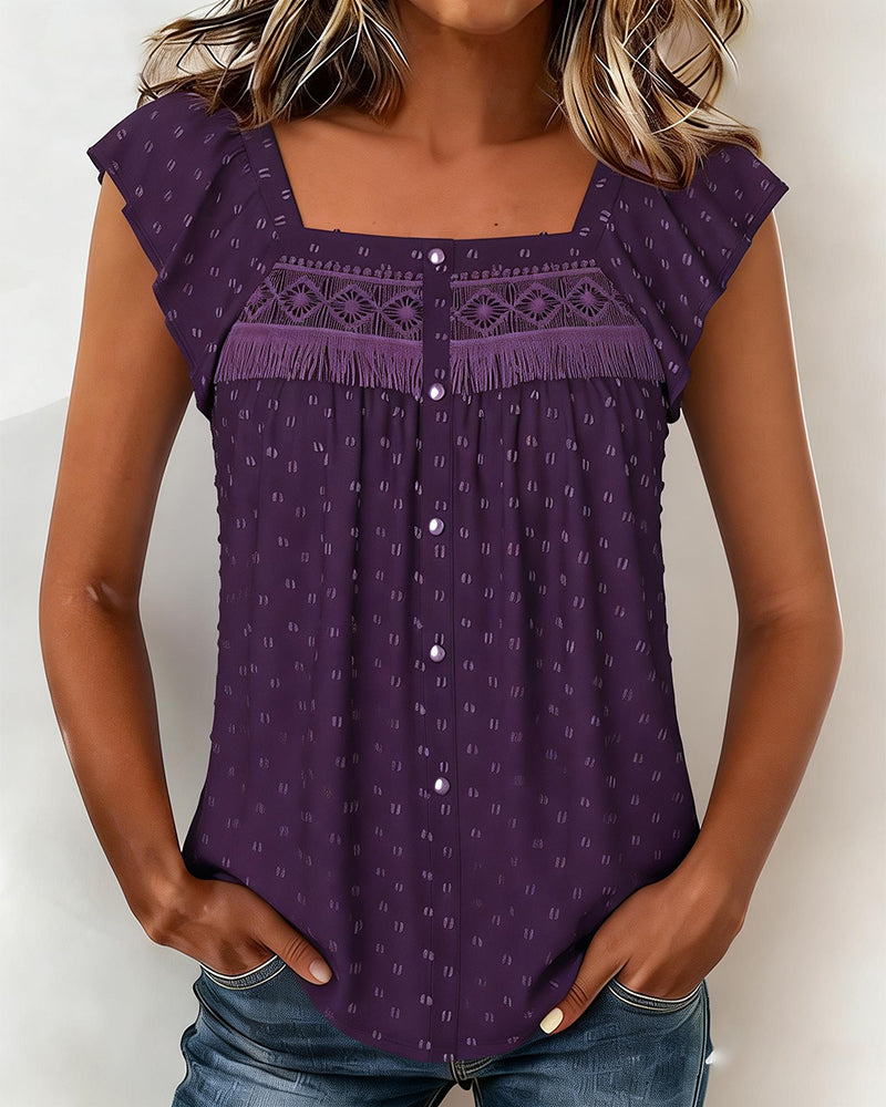 Blus Med Fransar Och Fyrkantig Halsringning