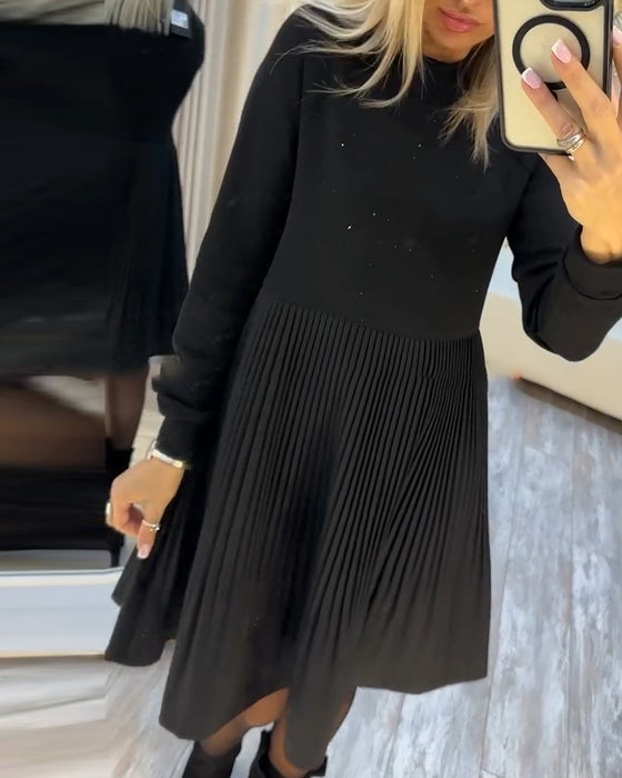 Plisserad Klänning Långärmad Rhinestone