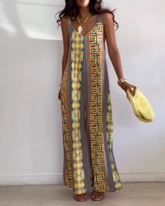Jumpsuit Geometrisk Tryck Spagettiband Bred Ben