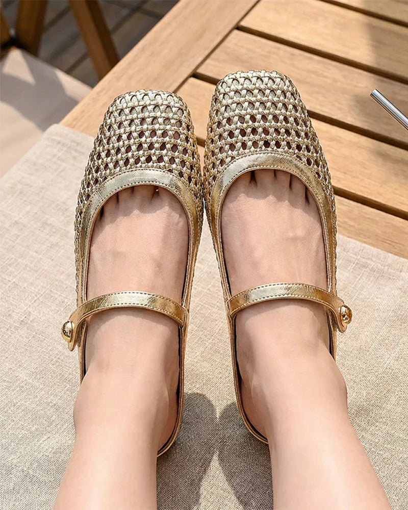 Skor Fyrkantig Tå Vävd Urholkad