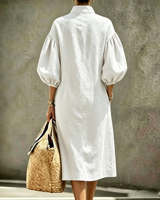 Kjol Lyktsleeve Halvzip Skjorta