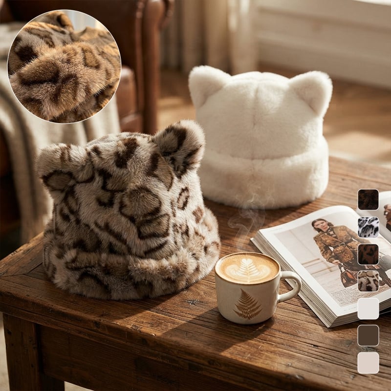 Hatt Leopardmönster Plysch Kattöra